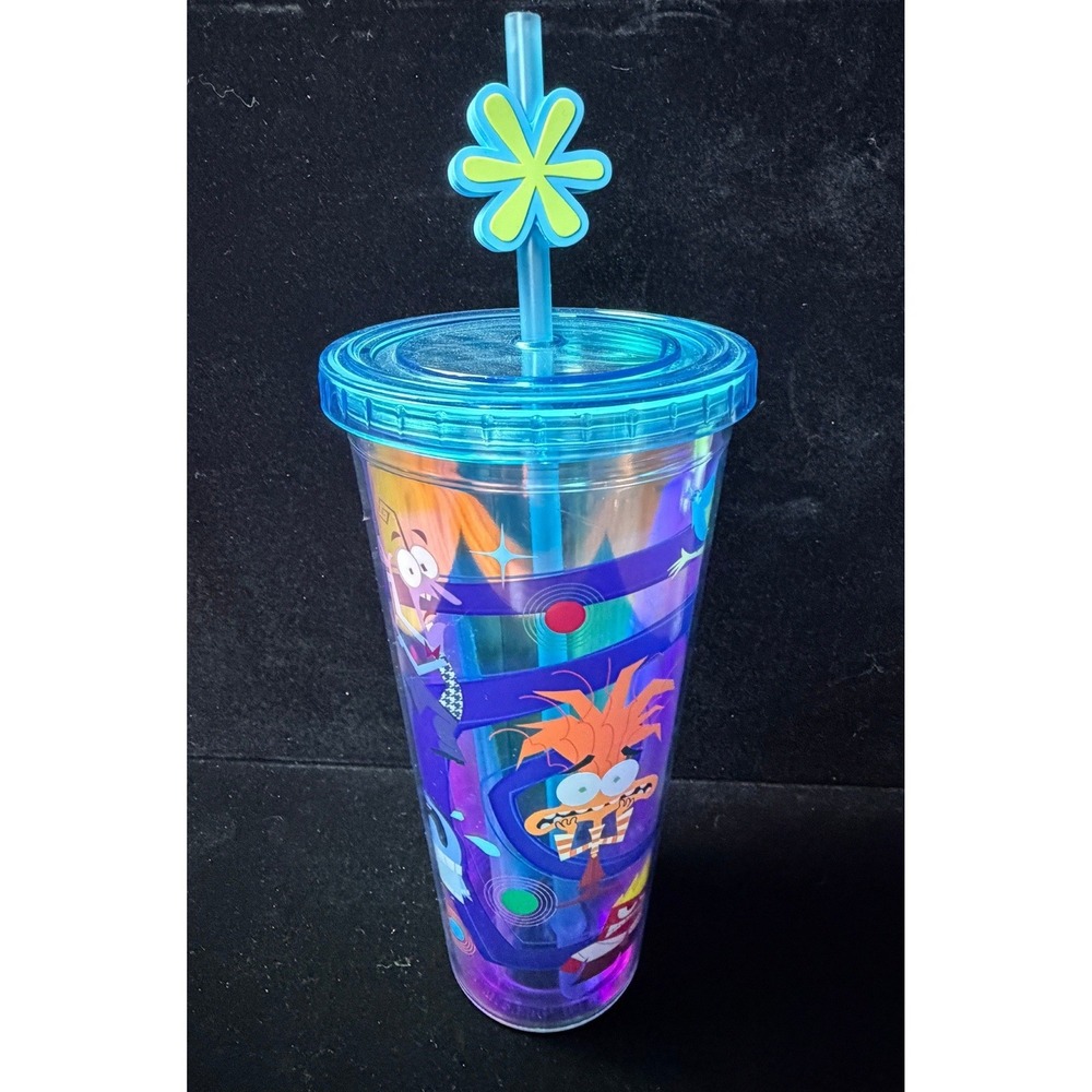 Disney‎ Pixar Inside Out 2 Iridescent Cold Cup Tumbler Silver Flower Straw